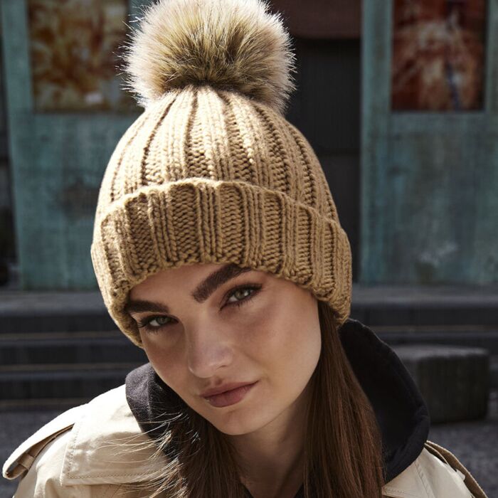 Fur pop pom chunky beanie Thumbnail