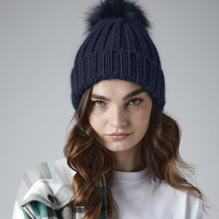 Verbier fur pop pom chunky beanie Thumbnail